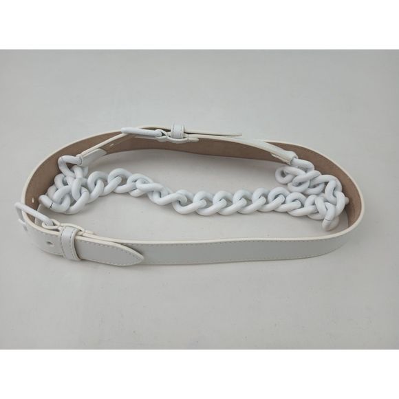 Alexander McQueen Women\'s White Leather Double-Chain Belt Size 65 cm / 26 main image 6
